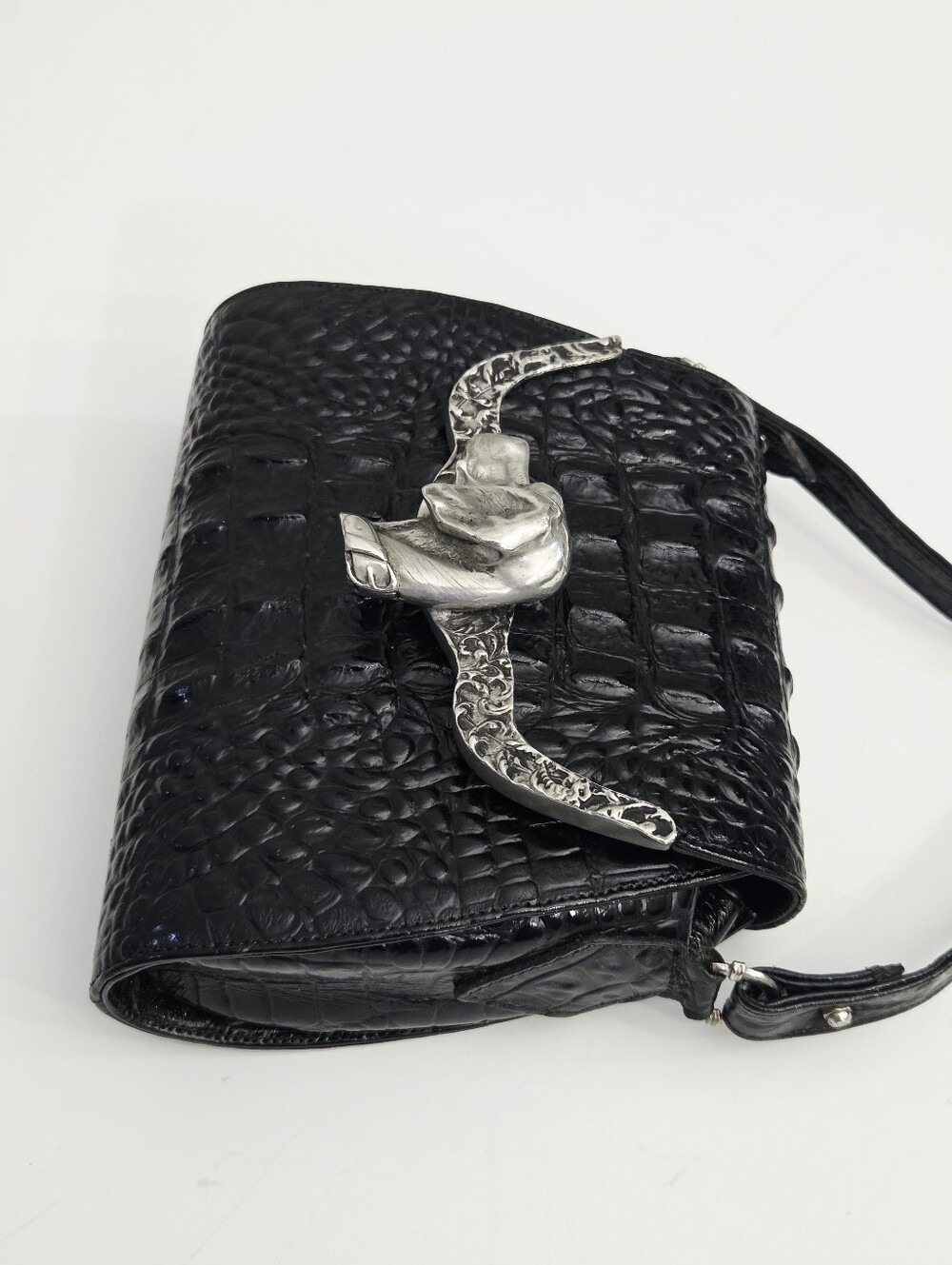BEAUTIFUL VINTAGE GLEN MILLER FOR ANN TURK DOG HEAD CROC EMBOSSED BAG - Picture 7 of 12